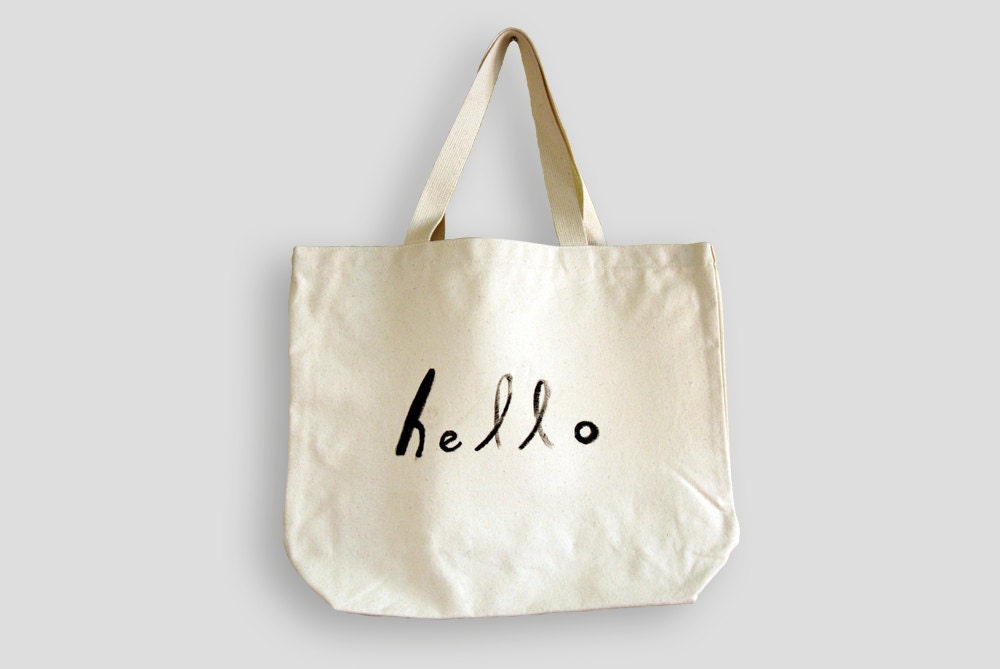 hello / Hand painted eco bag - breezysat