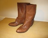 Vintage 80s Etienne Aigner brown short Leather scrunch Boots Size 6  Flat heel