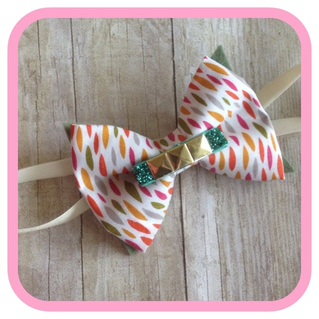 Baby bow headband-Aztec fabric and wool felt studded bow