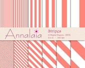 INSTANT DOWNLOAD Digital Paper Pack: Coral Pink and White Stripes Lines 12x12 8,5x11 Scrapbook Paper Commercial Use 315
