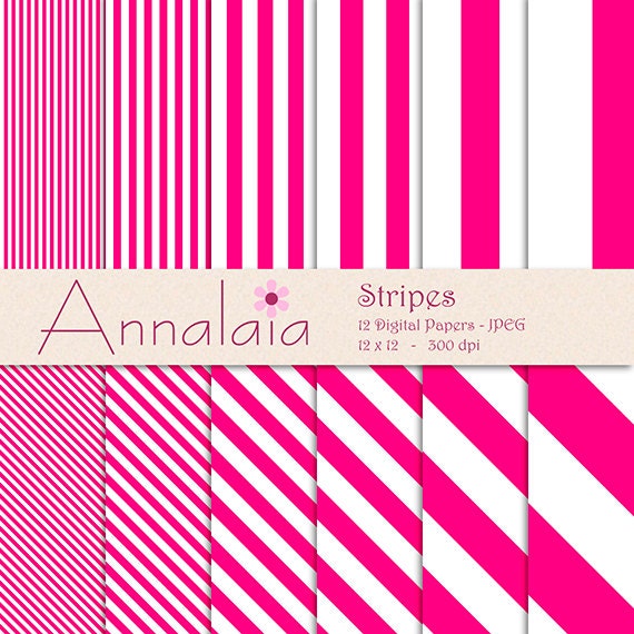INSTANT DOWNOLAD Digital Paper Pack: Rose Pink and White Stripes Lines 12x12 8,5x11 Scrapbook Paper Commercial Use 316