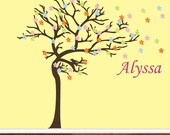 Custom Personalized Childrens Room Nursery Tree Decal Floating Leaves Branches Name Cute Girls Boys Infant Toddler Room 7'