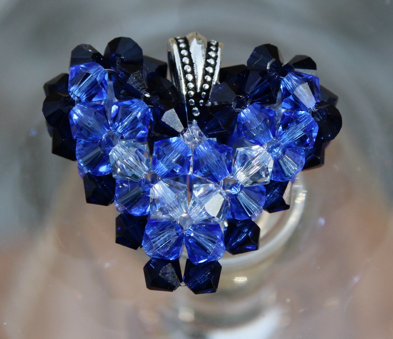 Dallas Mavericks Heart Charm, MAVS, Blues Heart, Love Basketball, Handmade Swarovski Crystal Floating Heart Necklace, Team Jewelry