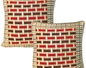 Set of 2 Pc Traditional Indian Handmade Ethnic Patch, Embroidered Cotton Cushion Cover