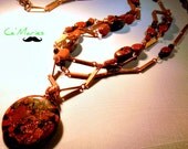 Gold Stone Complete Jewelry Set,Hammered Copper Links Wire Wrapped
