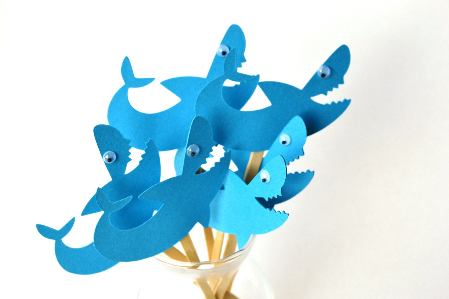 Shark Cupcake Toppers Qty 12 Aqua Blue