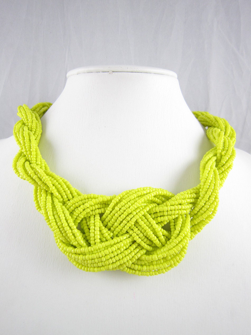2013 Statement Jewelry Necklace Lemon Yellow Necklace Seed Beadwork Necklace Choker Collar Necklace With Chain Bib Bridesmaid Bride Necklace