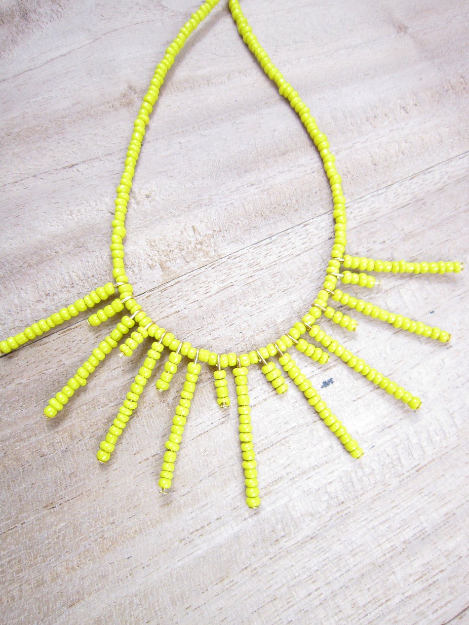 2013 Lemon Yellow Necklace-Seed Beadwork Necklace Beaded Necklace With Chain Bib Bridesmaid Bridesmaid Necklace Bride Necklace-Gift