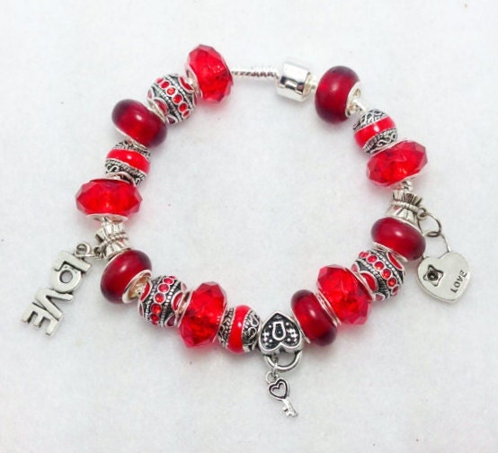 Red Love Valentine European Style Charm Bracelet