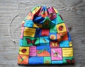 Nature cloth toy tote kids childrens reusable birthday gift bag butterfly bugs naturalist hemp drawstring solar made