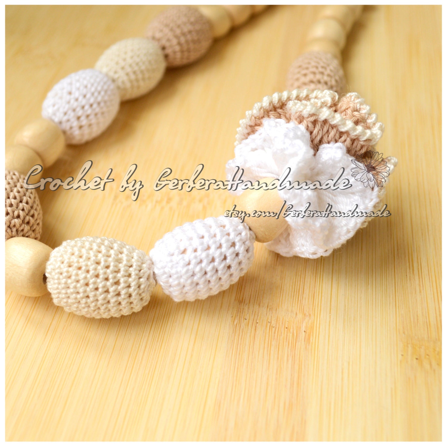 Nursing necklace - natural color beige cream white - Organic cotton READY TO SHIP