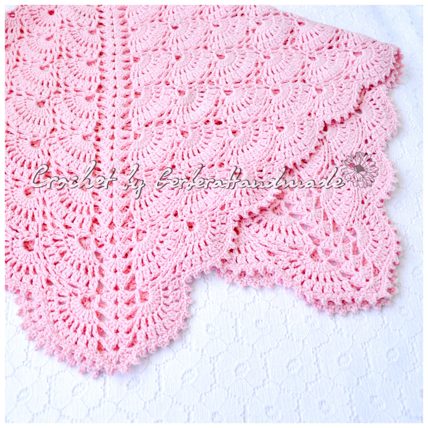 Pink crochet baby blanket - Crochet afghan baby gift cotton - READY TO SHIP