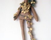 Handmade fabric EDEN doll. Beige doll & cream foliage