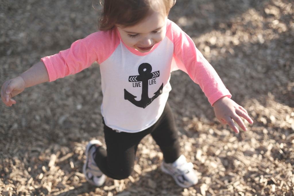Live Life Anchored Baby Baseball Tee Neon Pink
