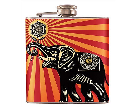 Liquor Hip Flask Stainless Steel  Obey Elephant Shepard Fairey  6 oz (F-193)