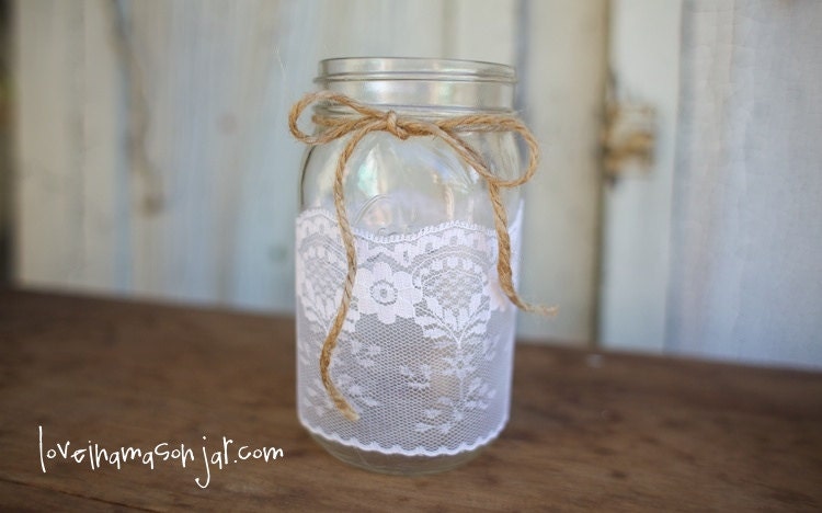 Mason Jar Lace Candle Holder - Vase  - Wedding Centerpiece - Shower - Decor - 1 Jar Quart size