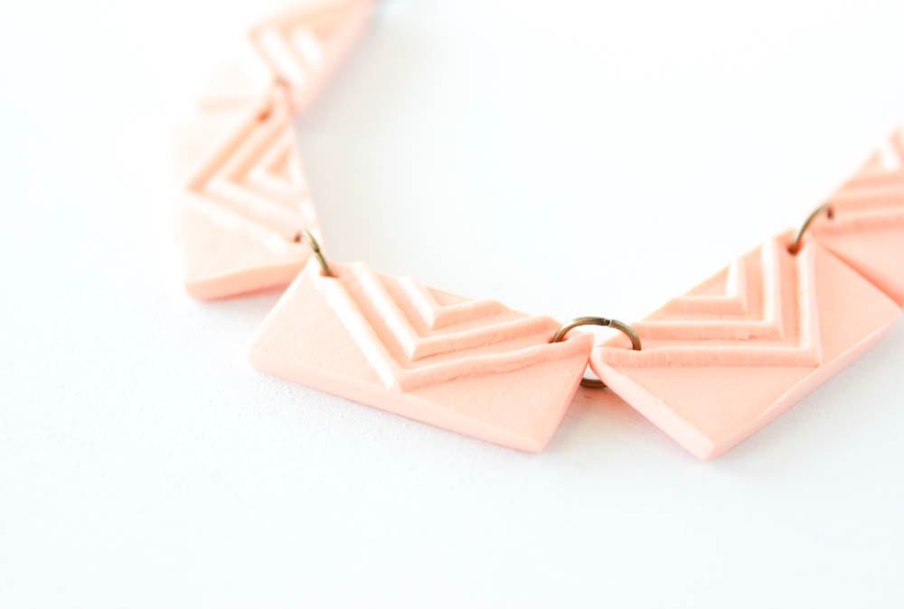 Geometric Triangle Stamped Polymer Necklace, Tribal Necklace
