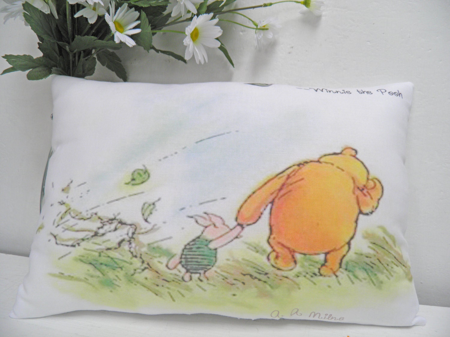 Winnie the Pooh & Piglet Mini Pillow 14 x 9 E H Shepard Illustration