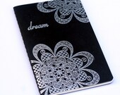 Dream journal, embossed mini notebbook, black silver Flower moleskine, dream diary, altered journal, gift ideas