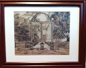 University of Georgia Arch near Downtown in Athens, GA on Brown Paper Original Pencil Drawing