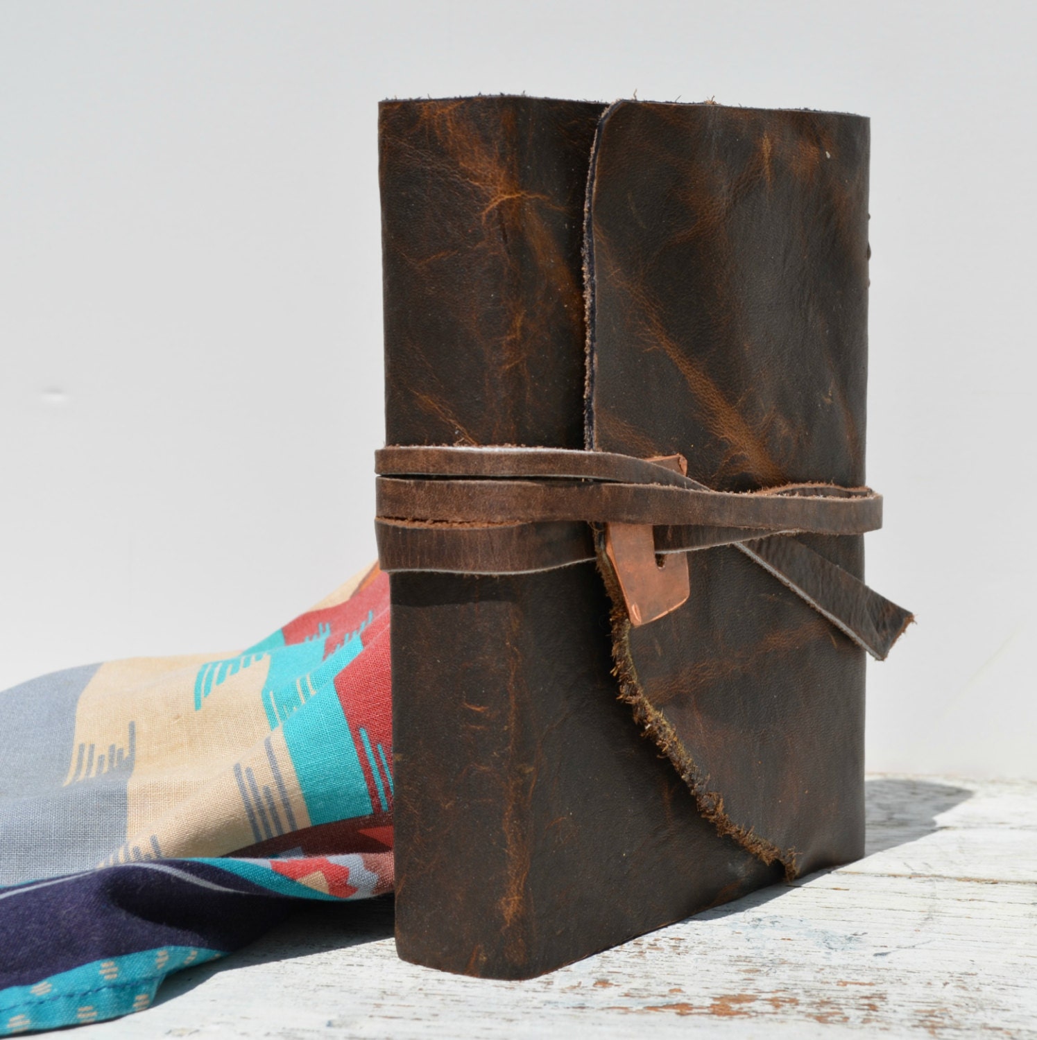 Leather Bound Handmade Western Journal Bandana Rodeo Bull Hide Copper Diary Travel Adventure Watercolor Art Notebook (195)