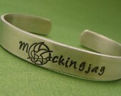 Hunger Games Inspired - Mockingjay - A Hand Stamped Aluminum Cuff Bracelet