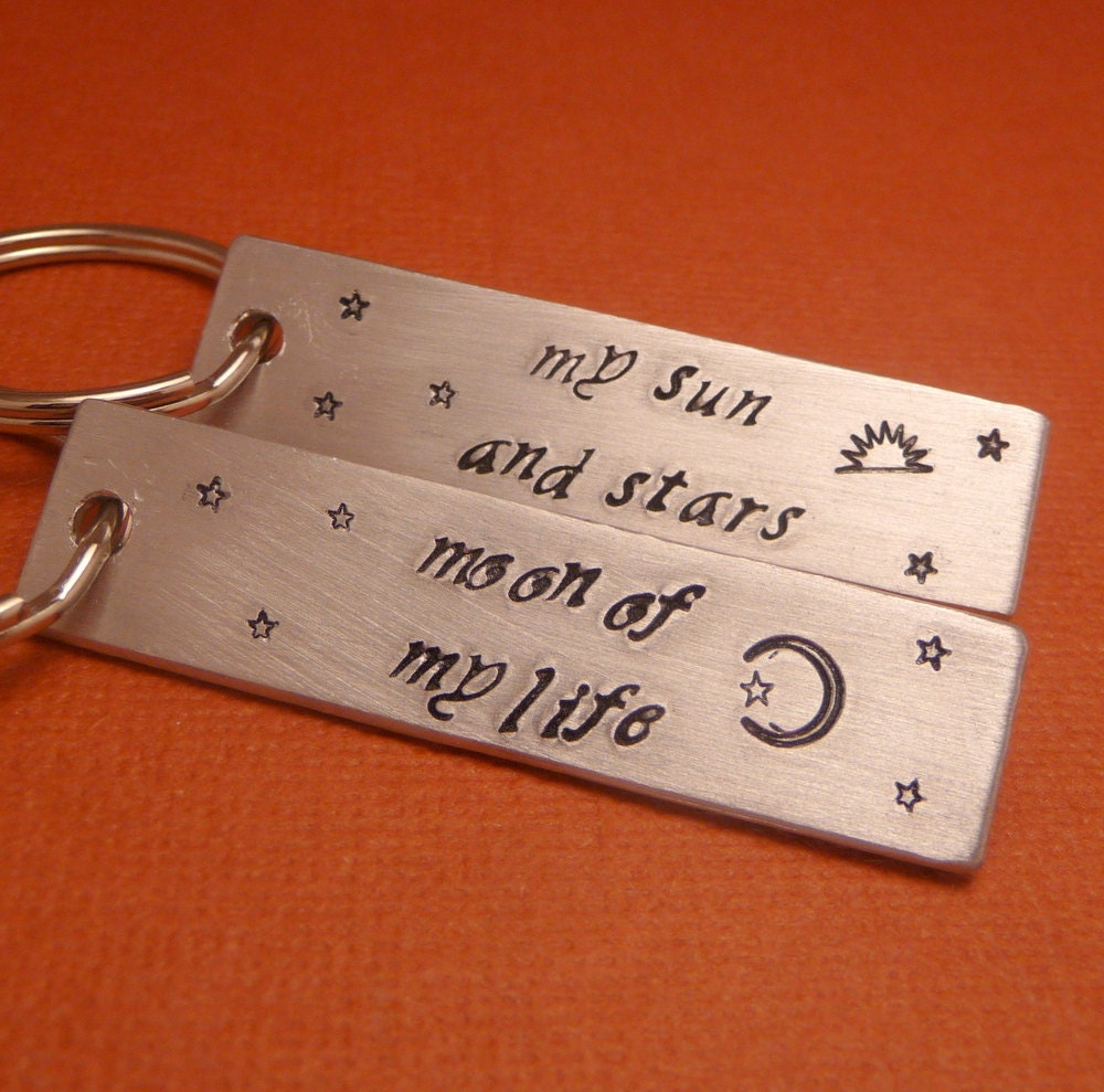 Game of Thrones Inspired - My Sun And Stars and Moon Of My Life -  A Pair Hand Stamped Aluminum Keychains
