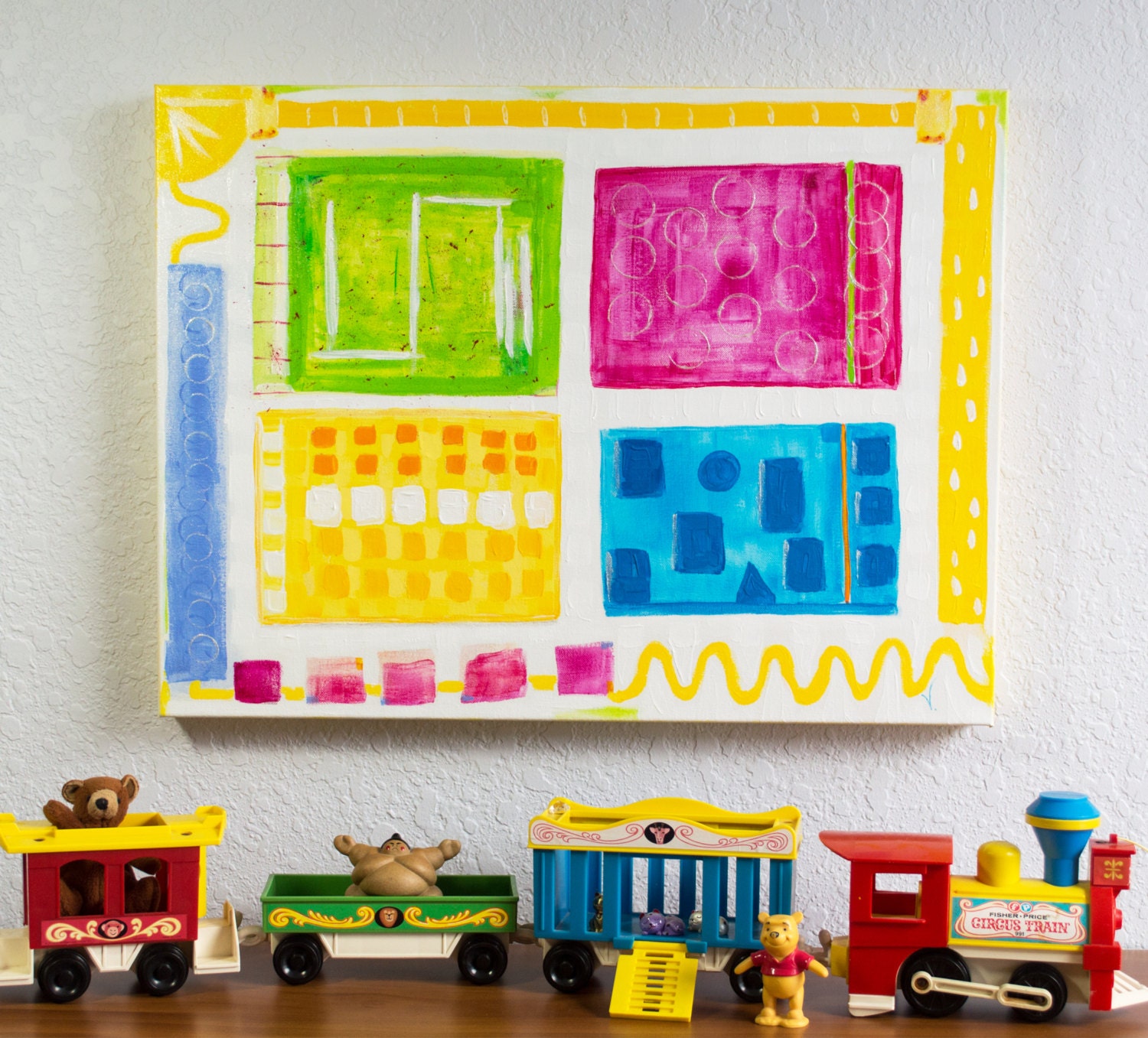 Kids Wall Art for nursery, bedroom, or playroom, art & room decor, original acrylic on canvas, looks like abstract game boards