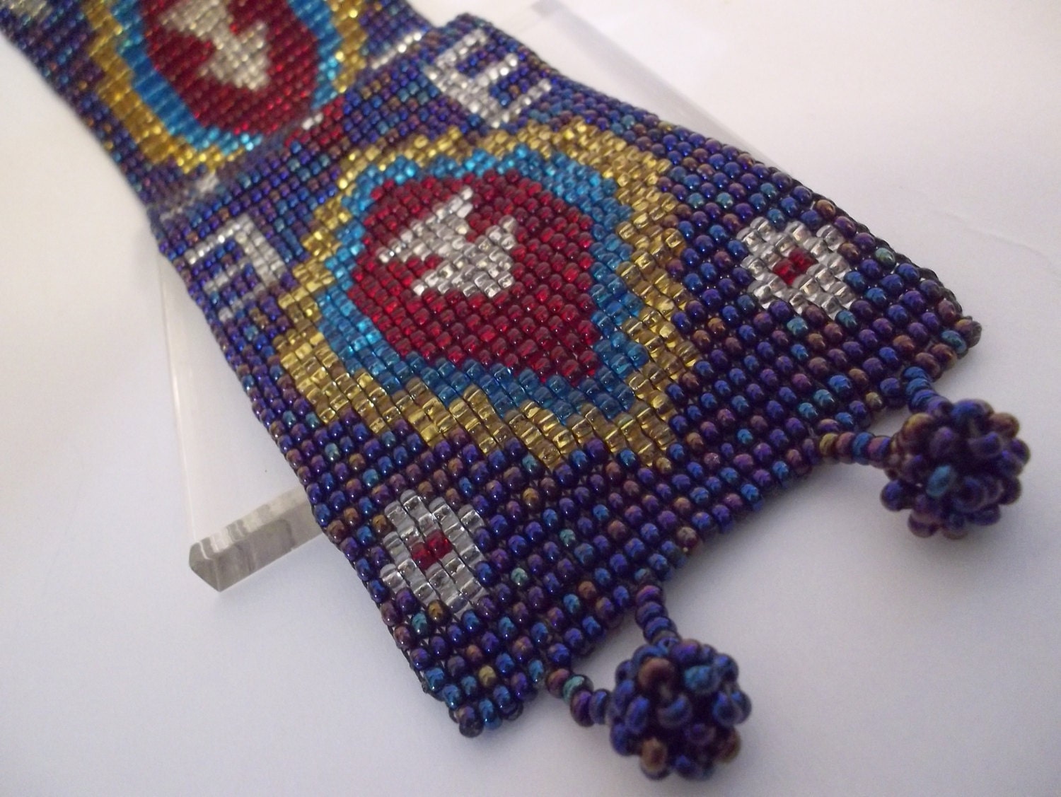 ViNTAGE Hand Beaded Wide BRACELET/ ViNTAGE TRiBAL BEADiNG/ Vintage MEXiCAN HUiCHOL Style Handcrafted Woven Bead Jewelry Bracelet