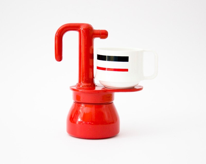 Vintage RED Italian Stovetop coffee maker aluminum IRMEL