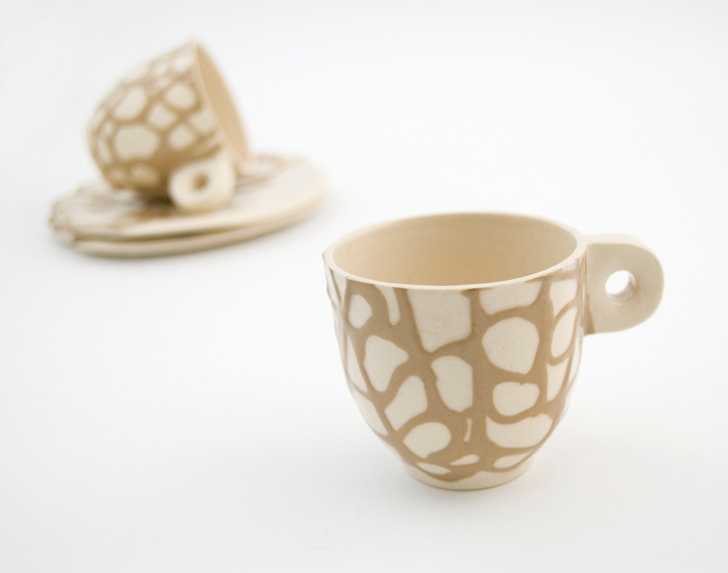 Coffee cup-Ceramic stoneware cup saucer coffee espresso - unique handmade serving decorative textured kitchen pottery morning coffee - brown