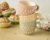 Ceramic stoneware cup coffee tea espresso - unique handmade serving decorative textured kitchen pottery morning coffee - ecru yellow