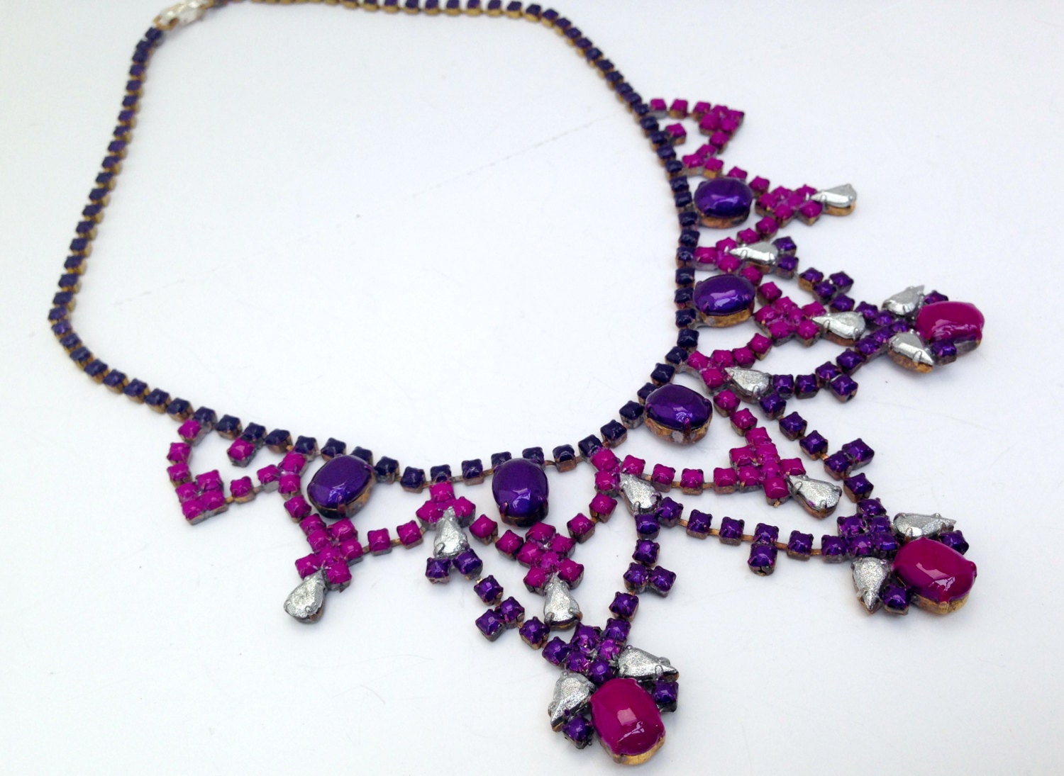 Vintage Purple Hand Painted Rhinestone Necklace - TCU School colors