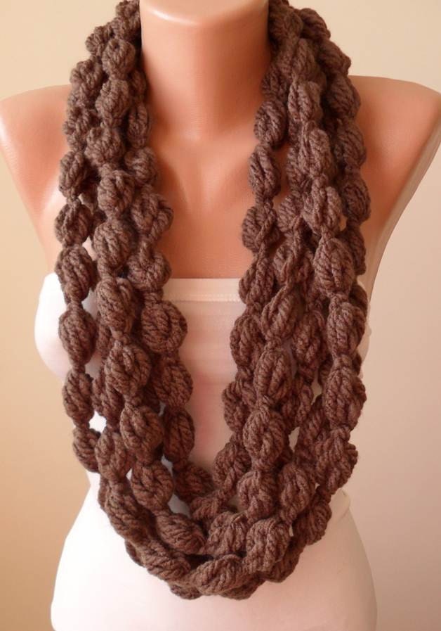 Pale Brown Wool Infinity Scarf  - Crochet Scarf