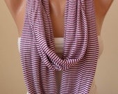 Purple Striped Infinty Scarf  - Circle -  Loop Scarf - Combed Cotton Fabric