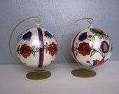 Pair of Vintage Jumbo Hand Painted Polish Ornaments on Hangers