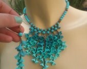 Ombré jewelry - Polymer jewelry - Turquoise necklace and earrings - Floral jewelry