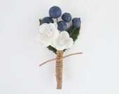 Blueberry Wedding Boutonniere - Farm Fresh Blueberries & Handmade Silk Flowers - Keepsake for Groom or Groomsmen - Buttonhole, Lapel Pin