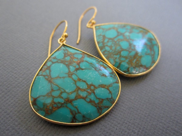Turquoise Earrings, Large Turquoise Teardrop Earrings, Summer earrings, Turquoise Jewelry, Gemstone Earring, December Birthstone Earrings