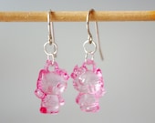 Hello Kitty Earrings with 925 Silver Hook, Transparent Pink Cat, Kids, Children's Jewelry by NadiaBo