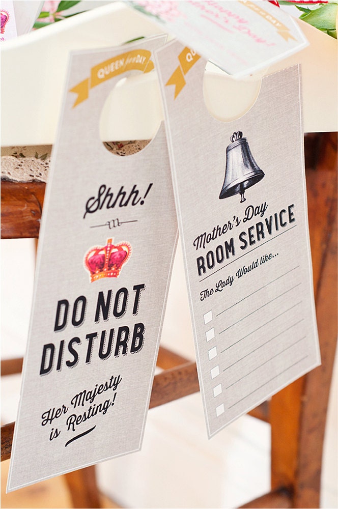 Printable Mother's Day Room Service door hangers INSTANT DOWNLOAD