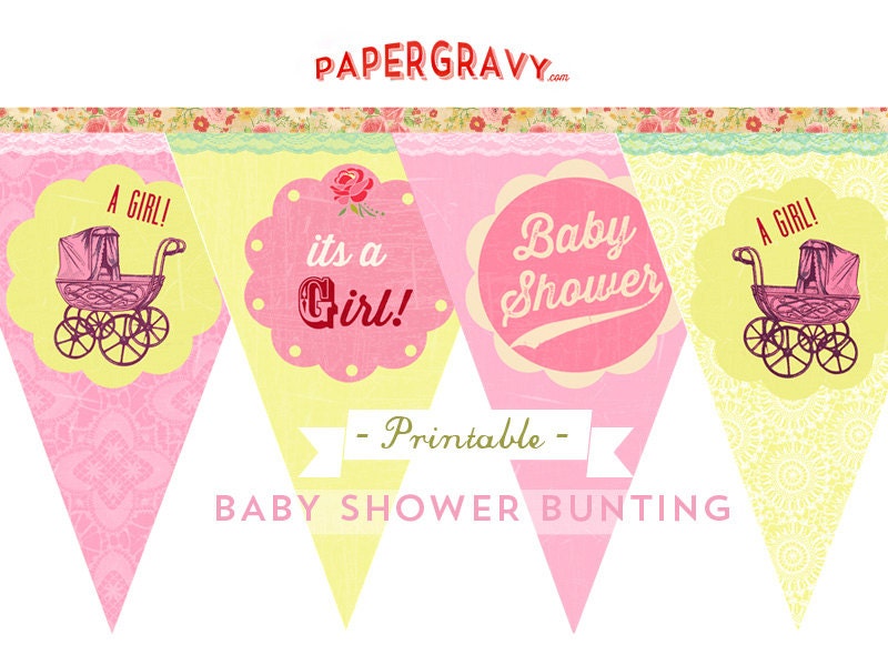 Printable baby girl shower BUNTING Vintage style pennants
