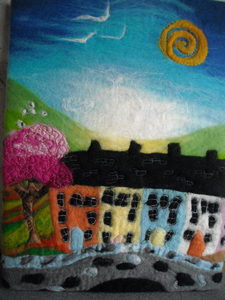 fibre painting, felt wall art, wet felted