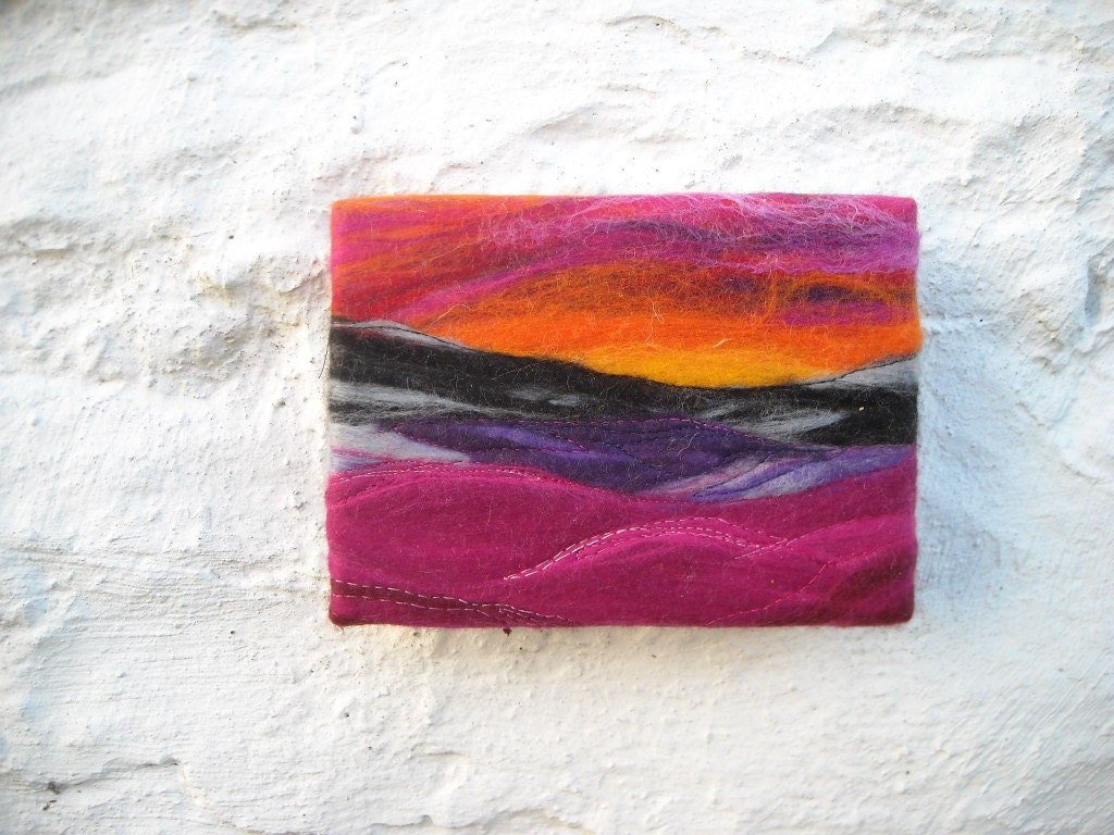 abstract landscape, felted picture, fiber art