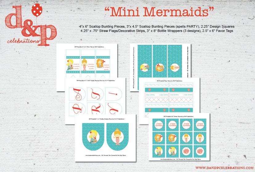 Mini Mermaids DIY Printable Party Collection INSTANT DOWNLOAD