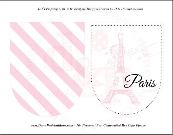 DIY Printable Paris Scalloped Bunting Pieces in Pink Il_570xn