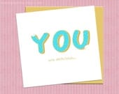 I Love You Card - YOU are delicious, Cute, Funny, Glitter, Frosting, Blue, Cookie, Treats - Square card 4.75" x 4.75"