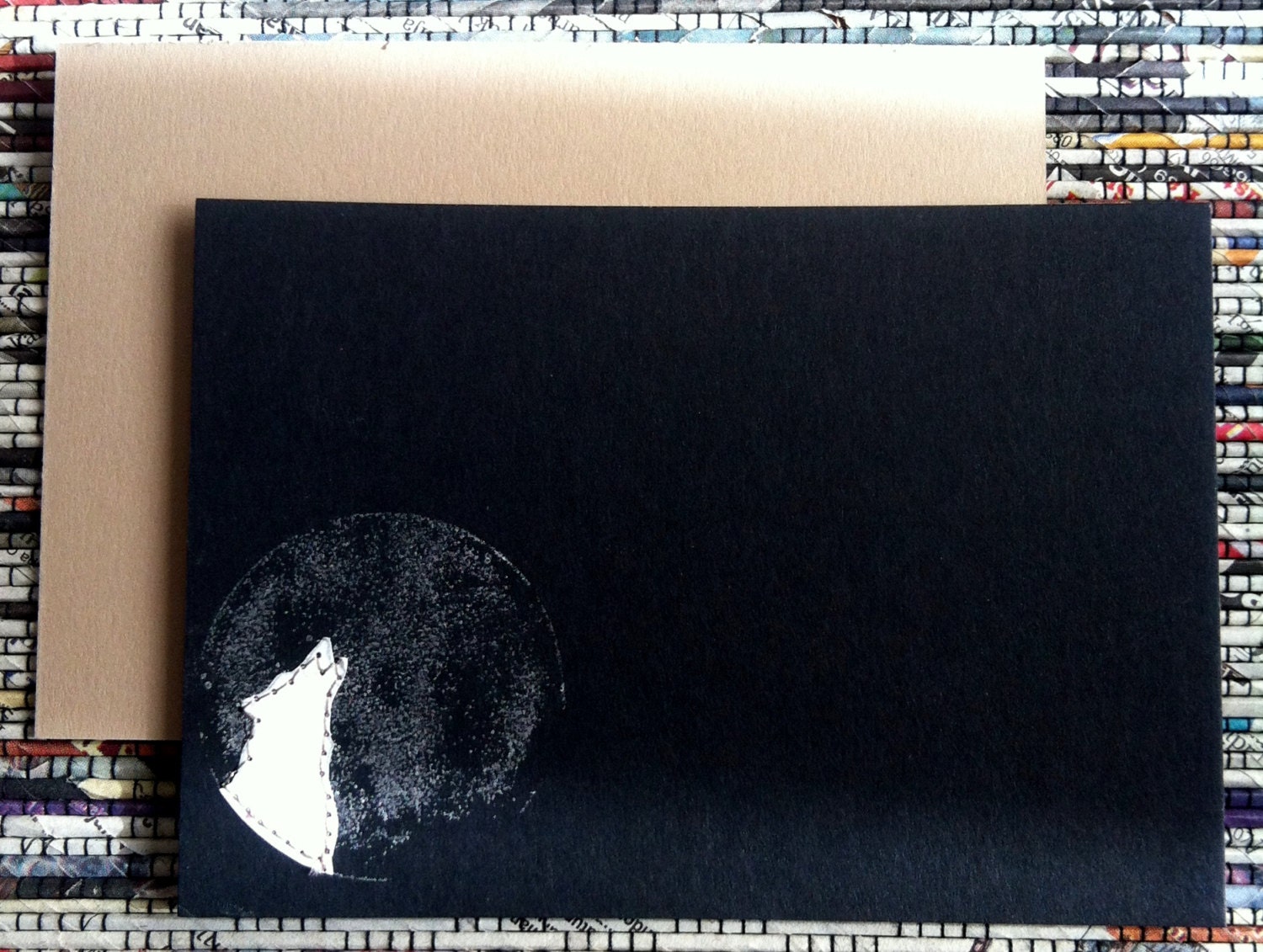Sewn Stationery Set MOON & WOLF paper cut handmade