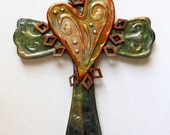 OOAK found object hand painted faux metal wood wall cross