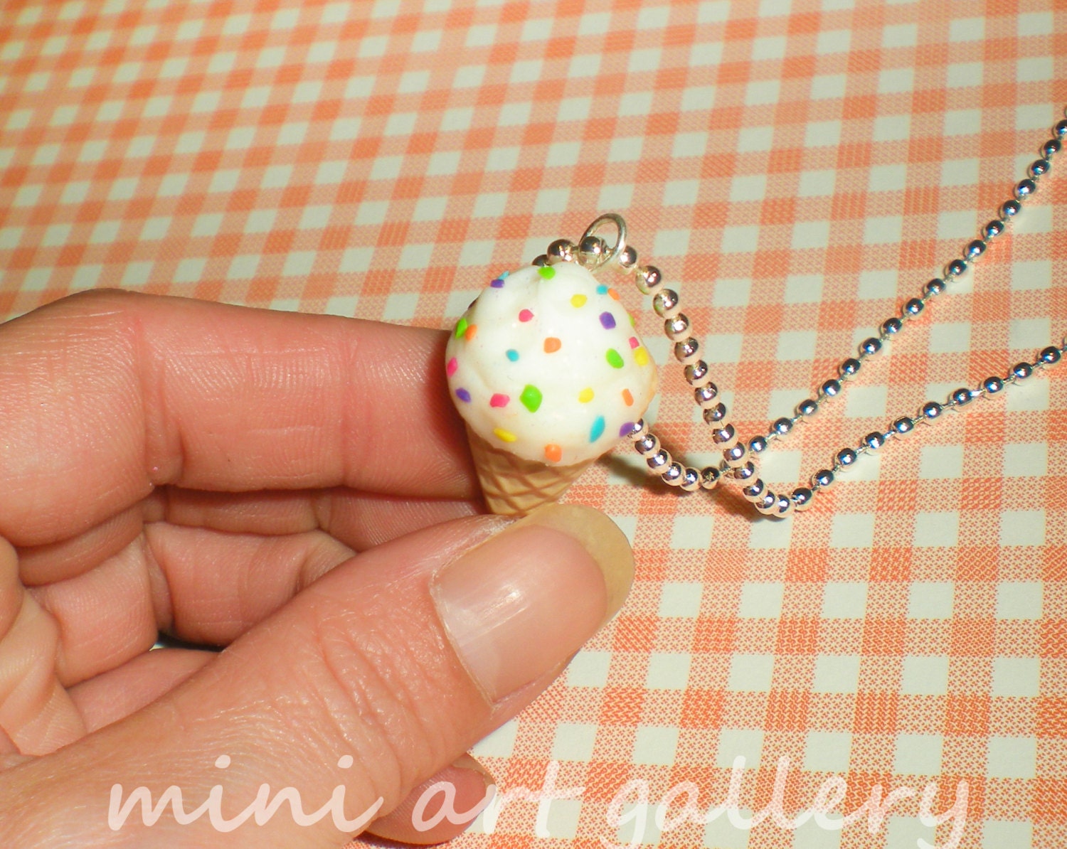 tutti frutti ice cream cone necklace / handmade polymer clay / ball chain